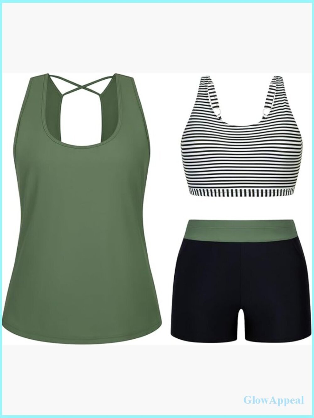 3 Piece Tankini Set with Shorts Plus Size Swimwear Modest Bathing Suit